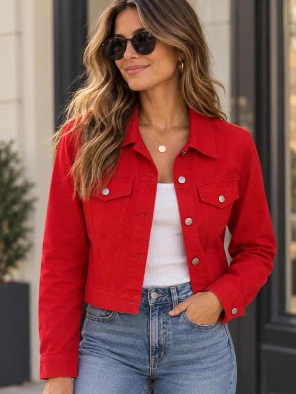 BLDWN Sonic Cropped Trucker Jacket Red M
